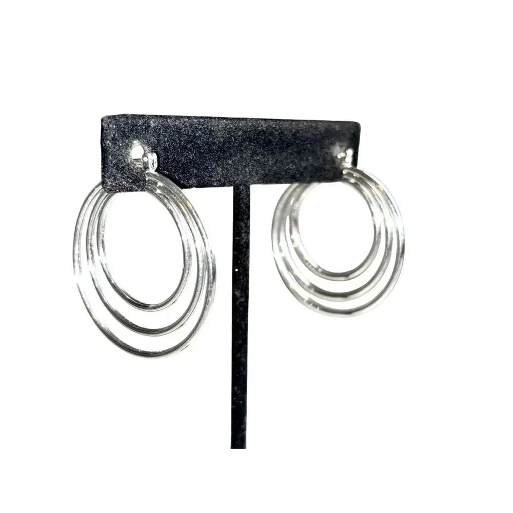 Silver Tone Triple Tiered Hoop Earrings - Modern & Stylish!